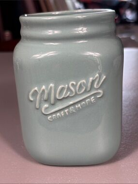 Mason Craft & More Seafoam Ceramic Mason Jar Kitchen Storage Crock 5.5”